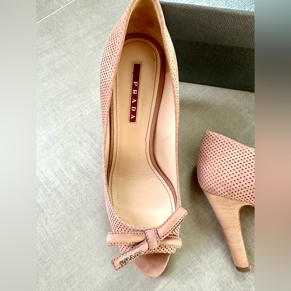 Prada Peep Toe Suede Heels - Picture 5 of 8